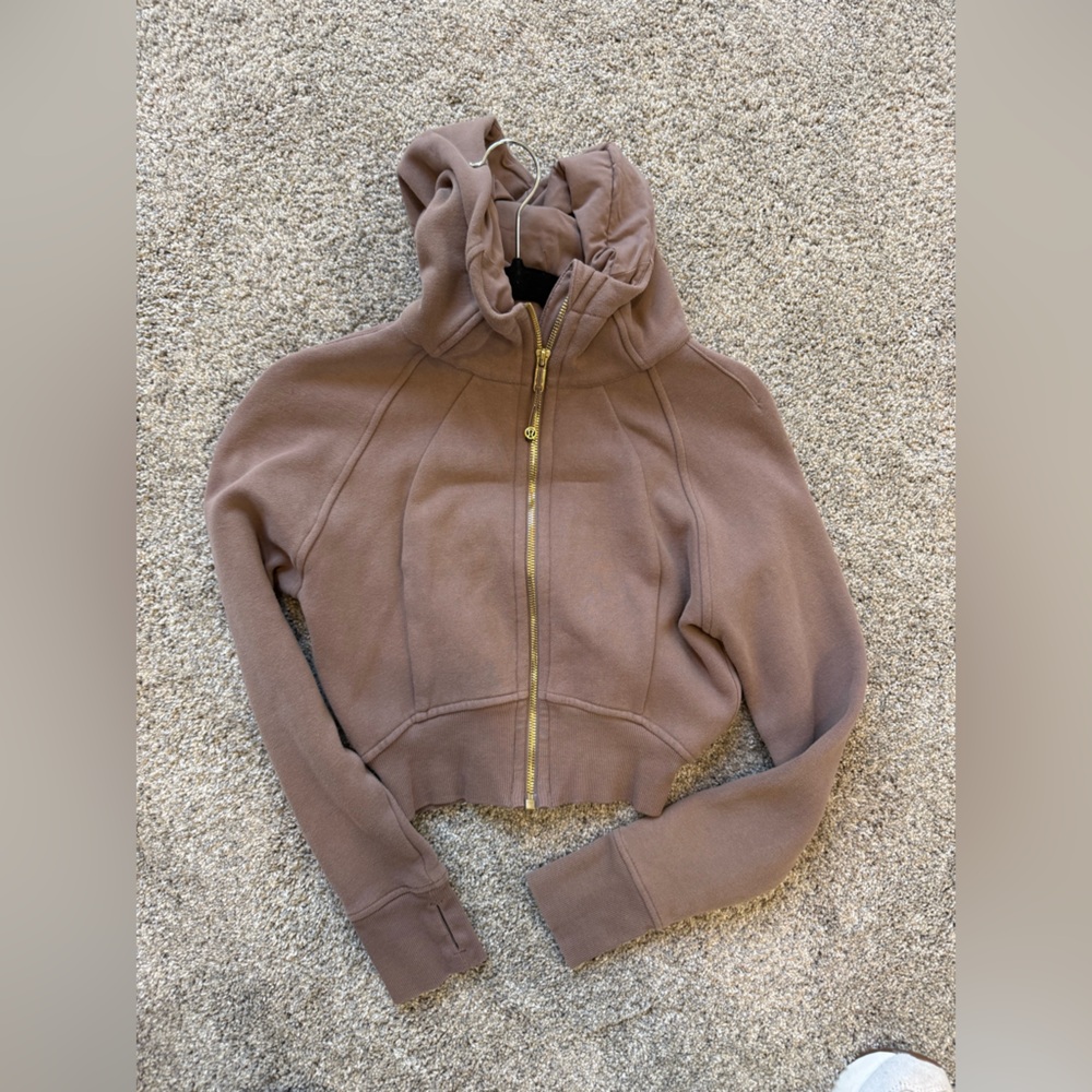 Lululemon Scuba Cropped Full-Zip Hoodie – Brown (Gold Zipper) – Size 2